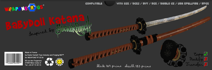 Second Life Marketplace WEAPONS R US BabyDoll Katana Boxed Sucker 